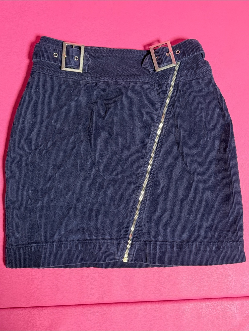 Urban Outfitters Navy Asymmetrical Zip Corduroy Mini Skirt